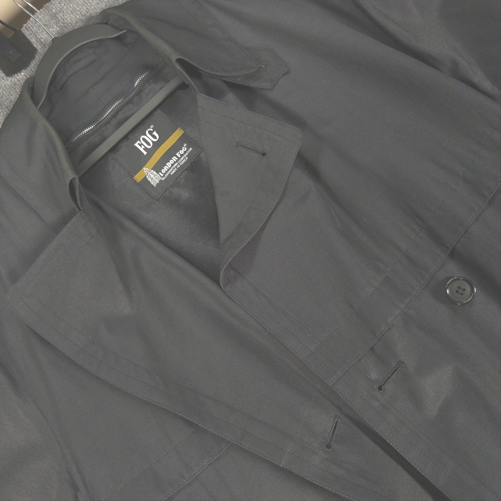 London Fog FOG Mens Black Double Breasted Trench Coat Plaid Zip Out Liner 40 Reg